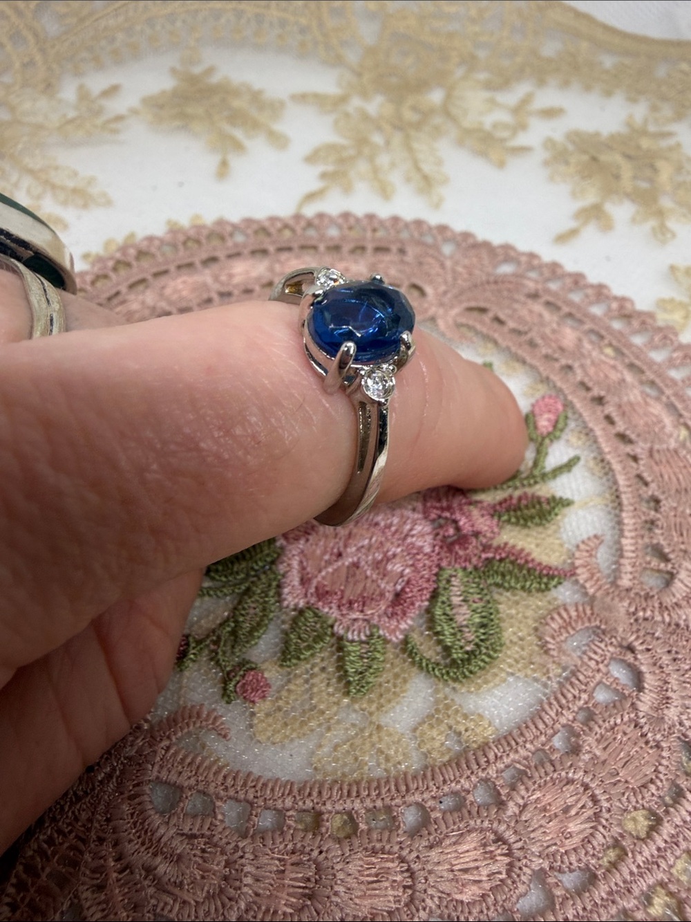 Vintage Avon Simulated Sapphire Ring Size 7 | Estate Blue Crystal Statement Ring